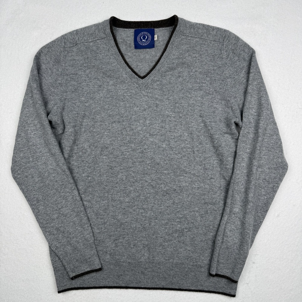 Q Custom Clothier Sweater Mens Small Gray Wool Cashmere Knit V Neck Pullover